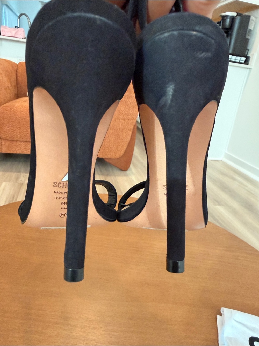 SCHUTZ Black Suede Open-Toe Slingback Heels - Picture 4 of 14